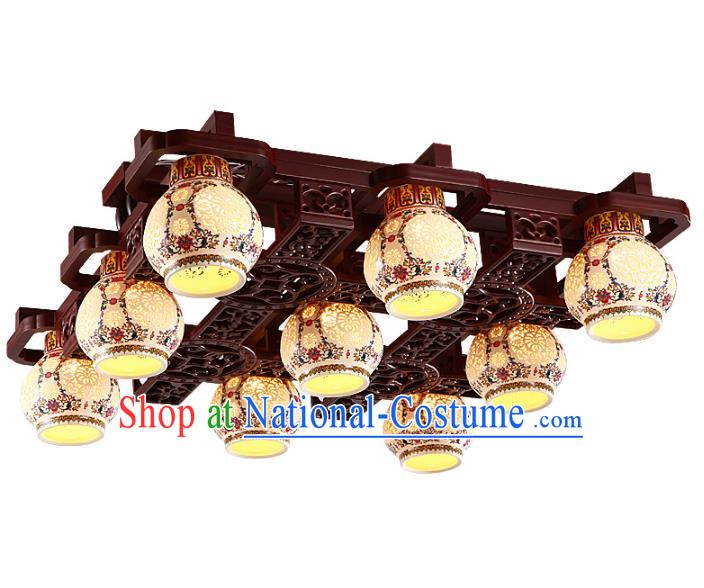 Traditional Chinese Porcelain Ceiling Palace Lanterns Handmade Nine-pieces Lantern Ancient Lamp