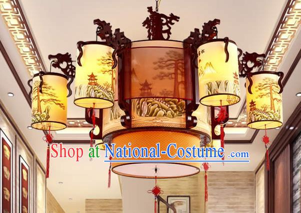 Traditional Chinese Painting Ceiling Palace Lanterns Handmade Six-pieces Lantern Ancient Lamp