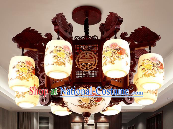 Traditional Chinese Painting Wood Ceiling Palace Lanterns Handmade Eight-pieces Lantern Ancient Lamp