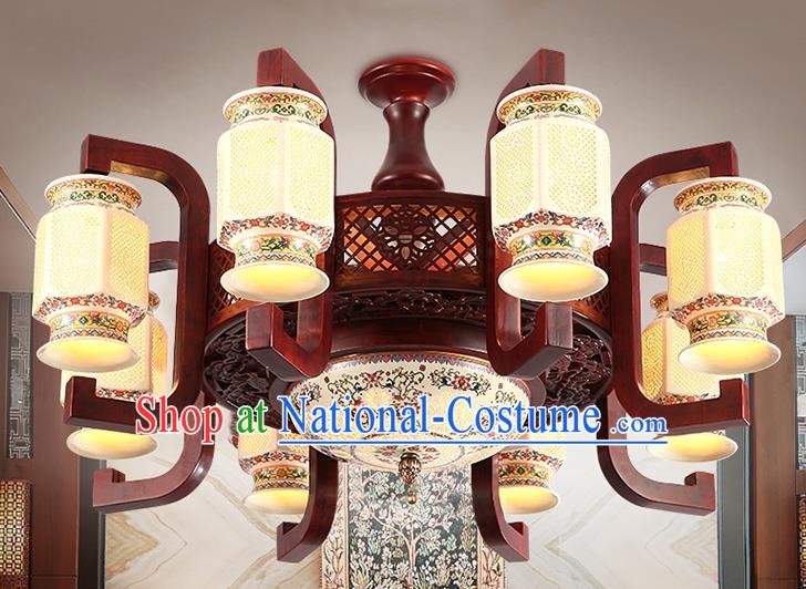 Traditional Chinese Wood Ceiling Palace Lanterns Handmade Colorful Eight-pieces Lantern Ancient Lamp