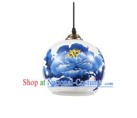 Traditional Chinese Painting Peony Porcelain Hanging Ceiling Palace Lanterns Handmade Lantern Ancient Lamp