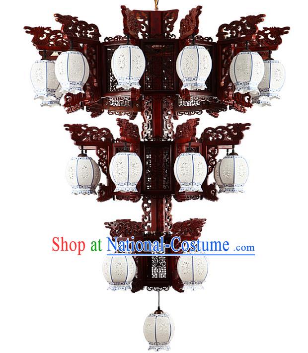 Traditional Chinese Twenty-Five Lights Porcelain Hanging Ceiling Palace Lanterns Handmade Lantern Ancient Lamp