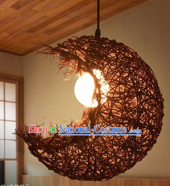 Traditional Chinese Straw Braid Moon Hanging Lanterns Handmade Ceiling Lantern Ancient Lamp