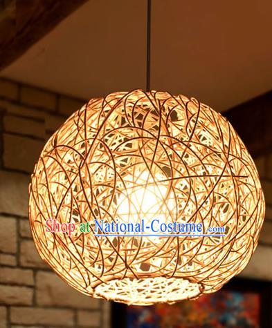 Traditional Chinese Straw Braid Round Hanging Lanterns Handmade Ceiling Lantern Ancient Lamp