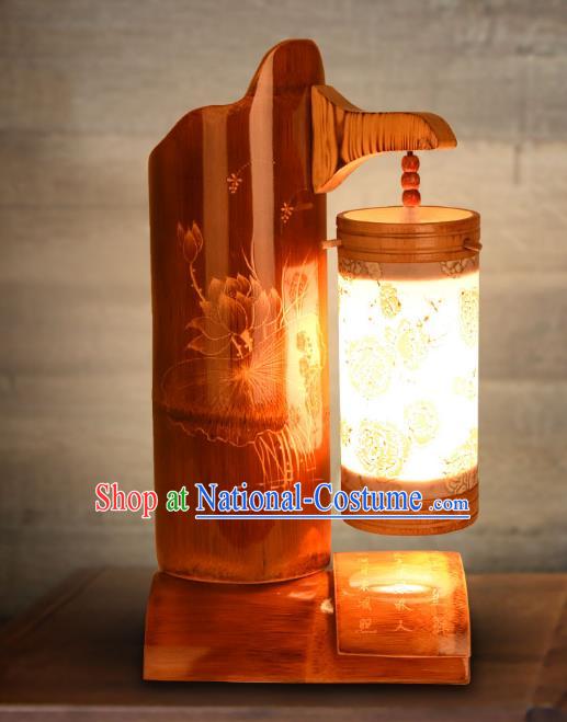 Traditional China Bamboo Carving Lotus Lanterns Handmade Lantern Ancient Desk Lamp