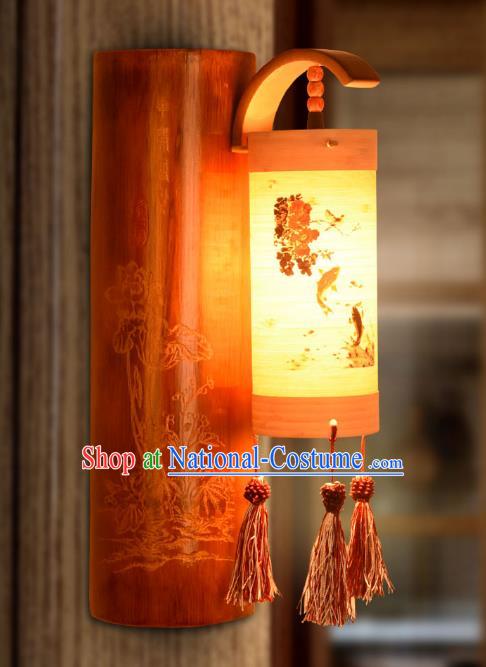 Traditional China Carving Lotus Bamboo Lanterns Handmade Lantern Ancient Wall Lamp