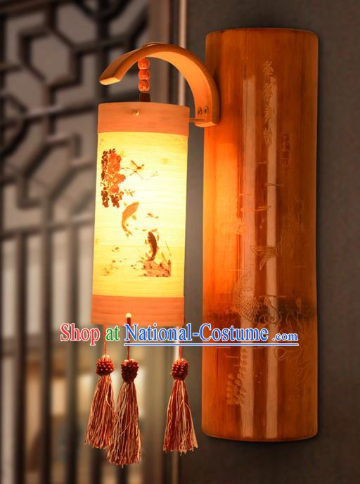 Traditional China Lanterns Handmade Carving Fishes Bamboo Lantern Ancient Wall Lamp