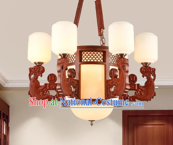 Traditional Chinese Wood Ceiling Lanterns Ancient Handmade Six-Lights Lantern Ancient Lamp