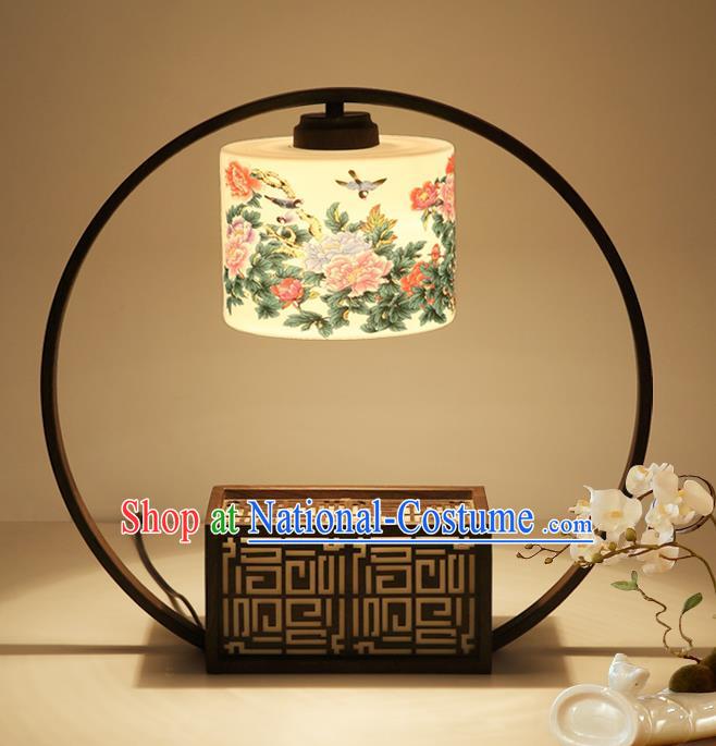 Traditional China Ancient Painting Peony Lanterns Handmade Desk Lantern Ancient Lamp