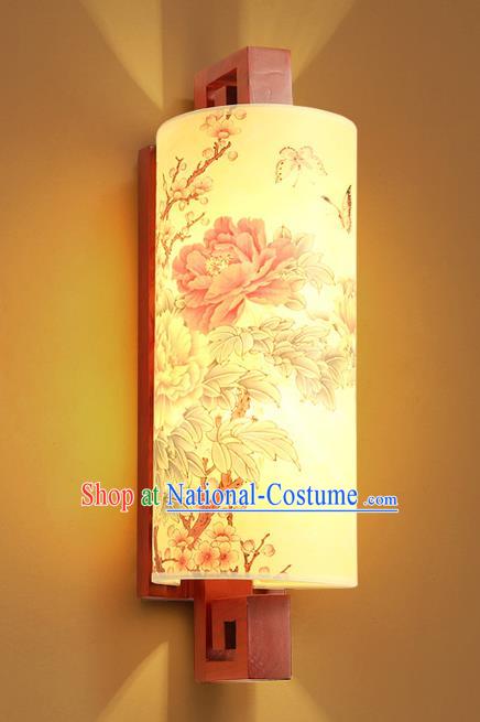 Traditional China Ancient Painted Peony Lanterns Handmade Wood Lantern Ancient Wall Lamp