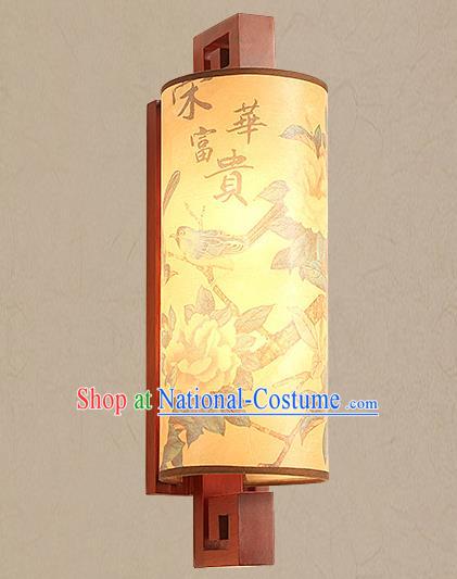 Traditional China Ancient Painted Peony Birds Lanterns Handmade Wood Lantern Ancient Wall Lamp