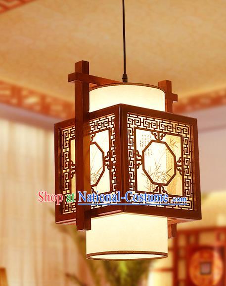 Traditional Asian Wood Carving Lanterns Handmade Painting Bamboo Ceiling Lantern Ancient Hanging Lamp