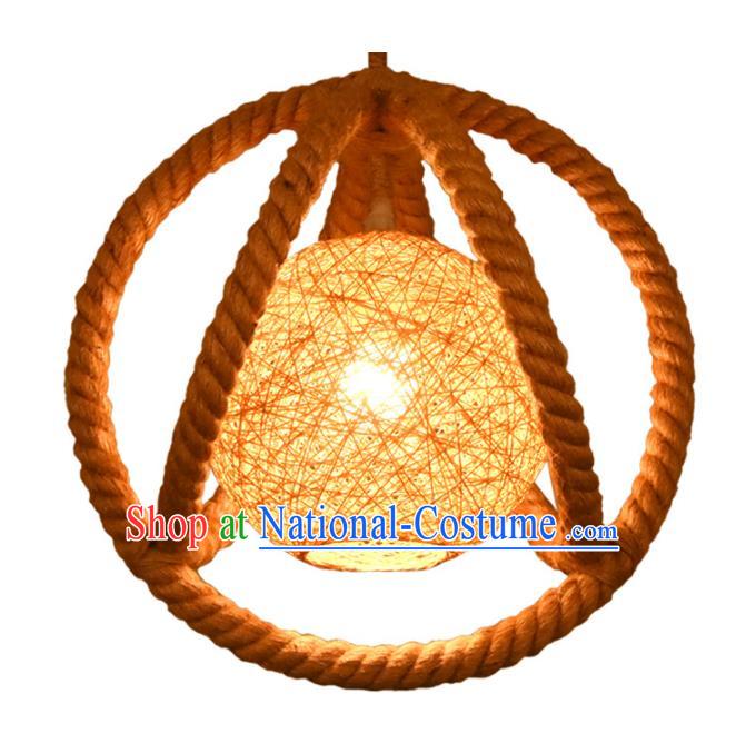 Traditional Asian Rattan Round Lanterns Handmade Hanging Ceiling Lantern Ancient Lamp