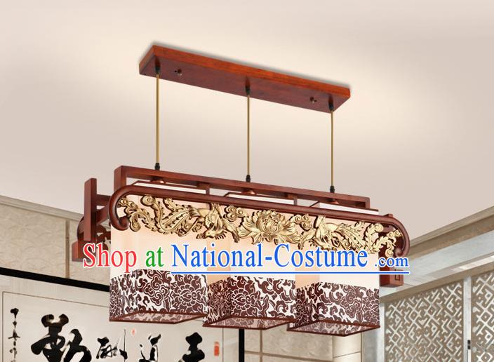 Traditional Chinese Carving Phoenix Palace Ceiling Lanterns Handmade Three-Lights Hanging Lantern Ancient Lamp