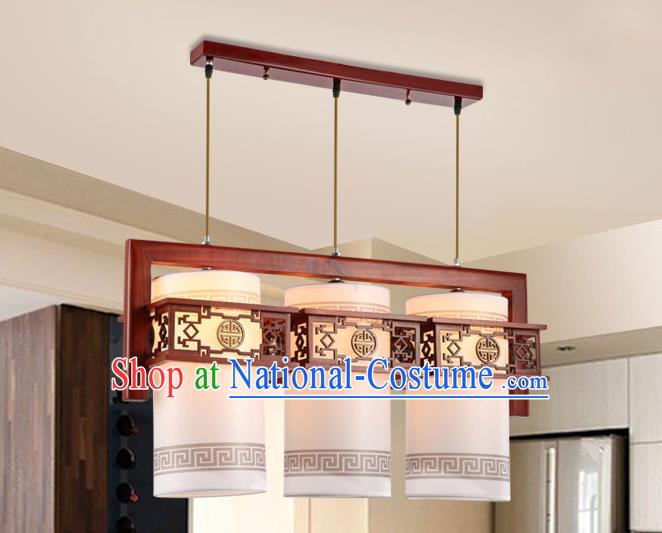 Traditional Chinese Wood Palace Ceiling Lanterns Handmade Three-Lights Hanging Lantern Ancient Lamp