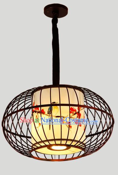 Traditional Chinese Iron Hanging Lanterns Ancient Handmade Lantern Ancient Painted Birds Lamp