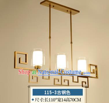 Traditional Chinese Golden Hanging Lanterns Ancient Handmade Three-Lights Ceiling Lantern Ancient Lamp