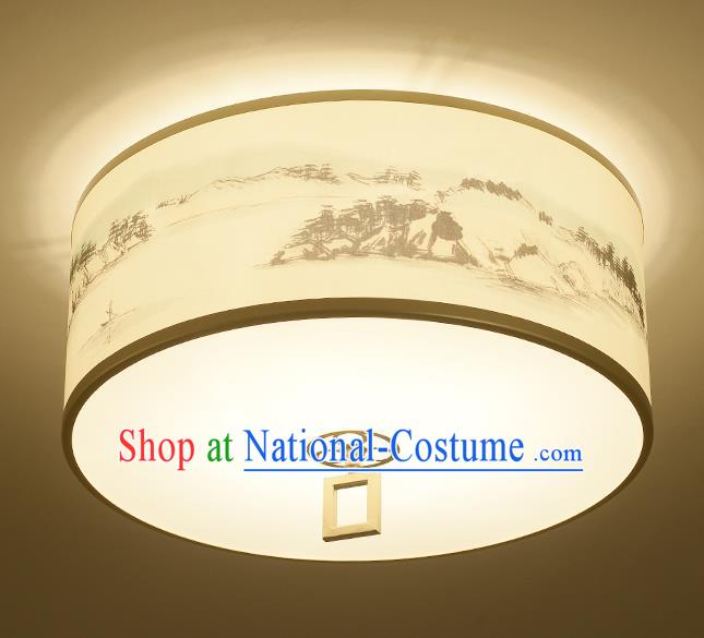 Traditional Chinese Ink Painting Landscape Lanterns Ancient Handmade Ceiling Lantern Ancient Lamp