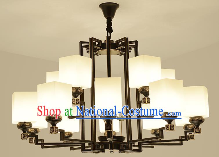 Traditional Handmade Chinese Iron Palace Lanterns Ancient Fifteen-Lights Porcelain Ceiling Lantern Ancient Lamp