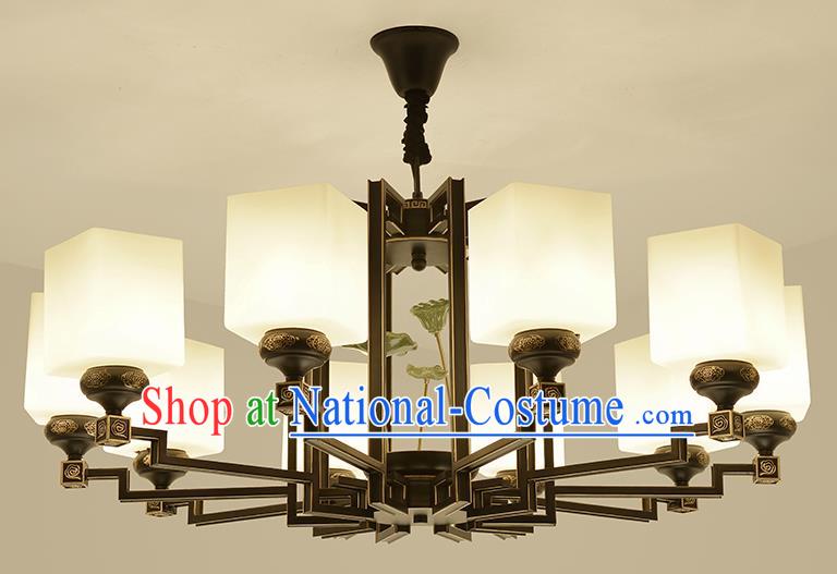 Traditional Handmade Chinese Iron Palace Lanterns Ancient Ten-Lights Porcelain Ceiling Lantern Ancient Lamp