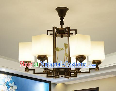 Traditional Handmade Chinese Iron Palace Lanterns Ancient Six-Lights Porcelain Ceiling Lantern Ancient Lamp