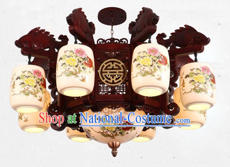 Traditional Chinese Handmade Ceramics Lantern Asian Eight Dragons Head Ceiling Lanterns Ancient Lantern