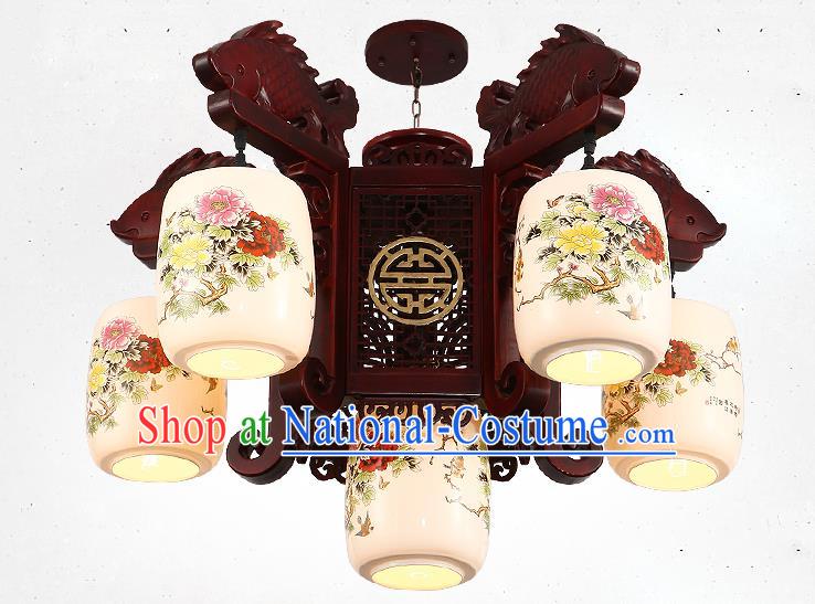 Traditional Chinese Handmade Ceramics Lantern Asian Five Dragons Head Ceiling Lanterns Ancient Lantern