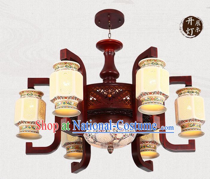 Traditional Chinese Handmade Ceramics Ceiling Lantern Asian Six-Lights Lanterns Ancient Lantern