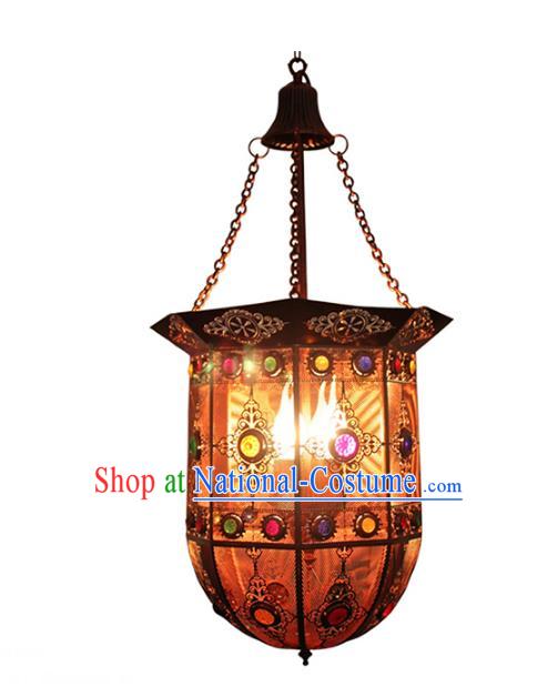 Handmade Traditional Thailand Iron Hanging Lantern Asian Ceiling Lanterns Religion Lantern