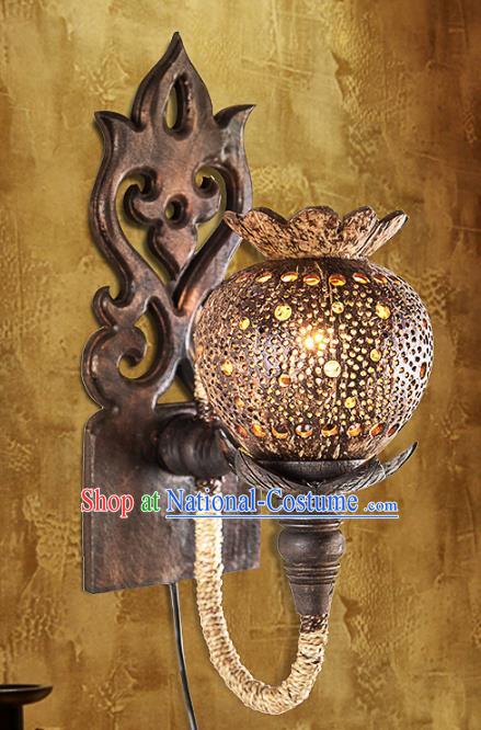 Handmade Traditional Thailand Coconut Shell Lantern Asian Carving Wall Lanterns Religion Lantern