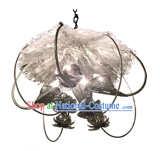 Handmade Traditional Thailand Iron Lotus Hanging Lantern Asian Ceiling Lanterns Religion Lantern