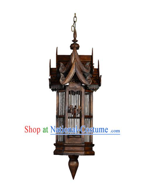 Handmade Traditional Thailand Birdcage Hanging Lantern Asian Wood Ceiling Lanterns Religion Lantern