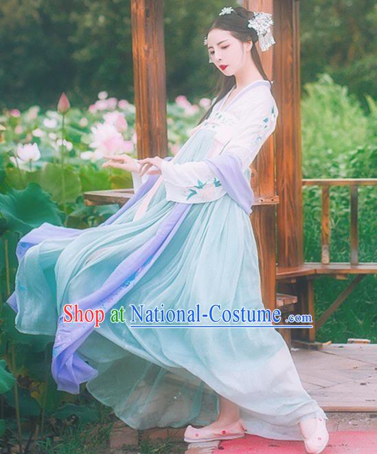 Chinese Tang Dynasty Nobility Lady Embroidered Dress Ancient Princess Costume for Women