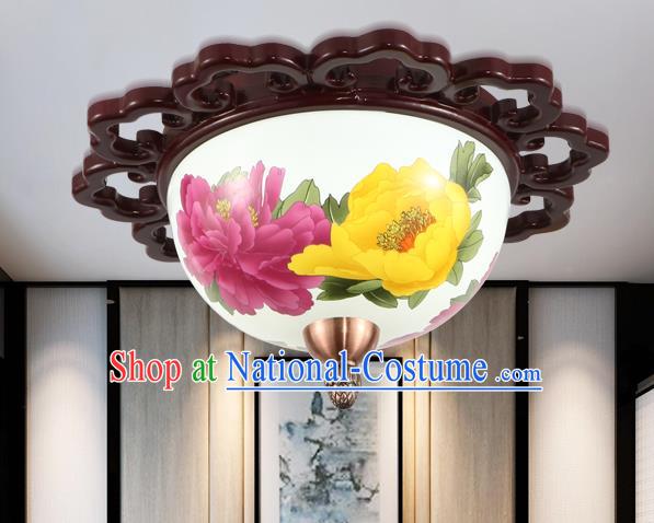 Traditional Chinese Handmade Ceramics Lantern Asian Wood Painting Peony Ceiling Lanterns Ancient Lantern