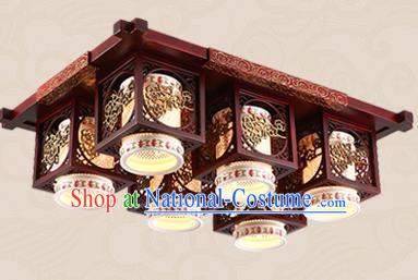 Traditional Chinese Handmade Six-Lights Lantern Asian Wood Carving Ceiling Lanterns Ancient Lantern