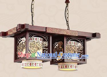 Traditional Chinese Handmade Two-Lights Lantern Asian Wood Carving Ceiling Lanterns Ancient Lantern