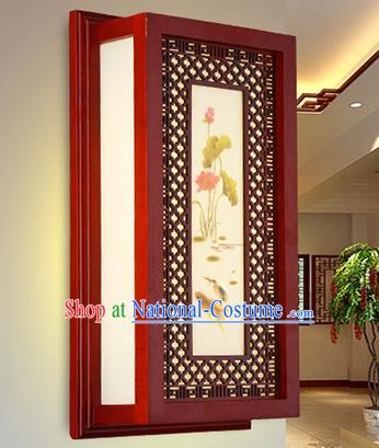 China Handmade Painting Lotus Wall Lantern Ancient Classical Wood Lanterns Traditional Lamp