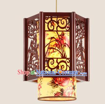 Traditional Chinese Handmade Lantern Wood Carving Orchid Hanging Lantern Asian Palace Ceiling Lanterns Ancient Lantern