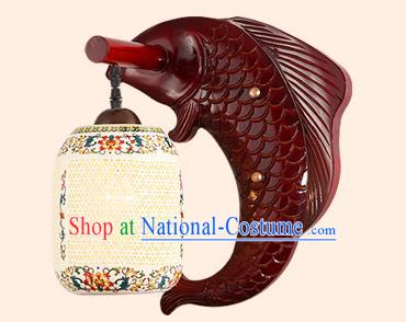 China Handmade Pierced Ceramics Lantern Ancient Wood Fish Wall Lanterns Traditional Lamp