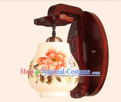 China Handmade Painting Flowers Ceramics Lantern Ancient Wood Wall Lanterns Traditional Lamp