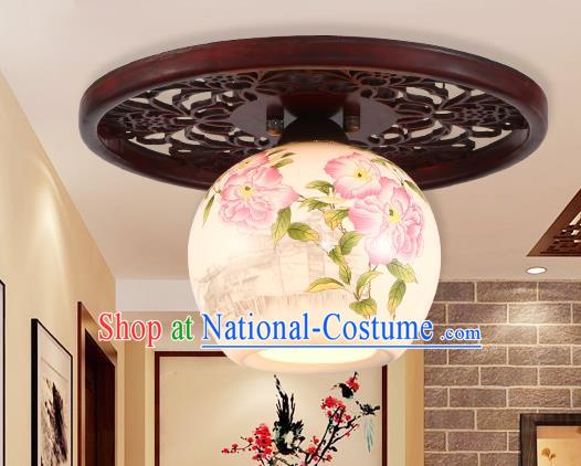 Traditional Chinese Handmade Ceramics Lantern Asian Painting Flowers Ceiling Lanterns Ancient Lantern