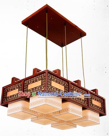 Traditional Chinese Handmade Six-Lights Lantern Wood Carving Hanging Lantern Ancient Palace Ceiling Lanterns