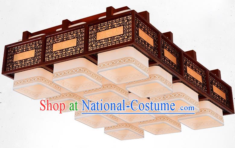 Traditional Chinese Handmade Twelve-Lights Lantern Wood Carving Hanging Lantern Ancient Palace Ceiling Lanterns