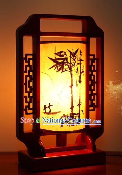 China Handmade Palace Lanterns Ink Painting Bamboo Desk Lantern Ancient Wood Lanterns Traditional Lamp