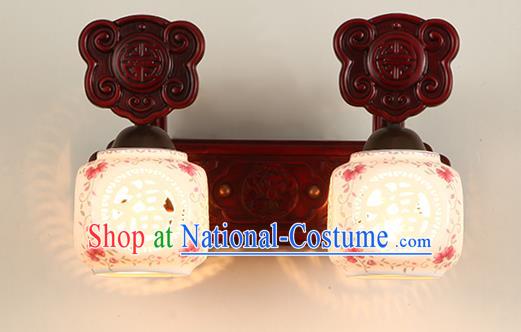 China Handmade Palace Lanterns Two-Lights Ceramics Wall Lantern Ancient Wood Lanterns Traditional Lamp