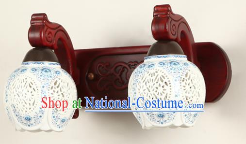 China Handmade Palace Lanterns Pierced Ceramics Two-Lights  Wall Lantern Ancient Wood Lanterns Traditional Lamp