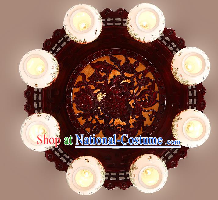 Traditional Chinese Handmade Eight-Lights Lantern Wood Carving Lantern Ancient Palace Ceiling Lanterns