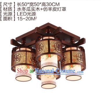 Traditional Chinese Handmade Four-Lights Lantern Wood Carving Lantern Ancient Palace Ceiling Lanterns