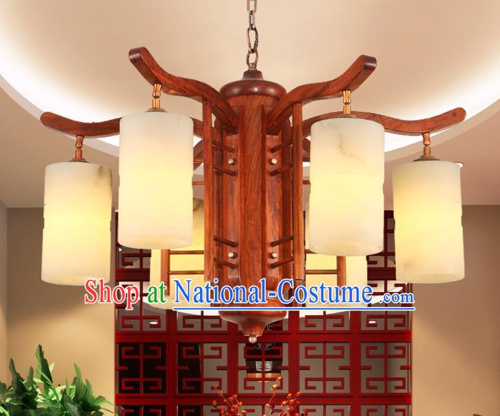 Traditional Chinese Handmade Redwood Hanging Lantern Marble Palace Lanterns Ancient Lamp