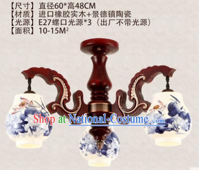 Traditional Chinese Handmade Three-Lights Lantern Painting Lotus Lantern Ancient Palace Ceiling Lanterns